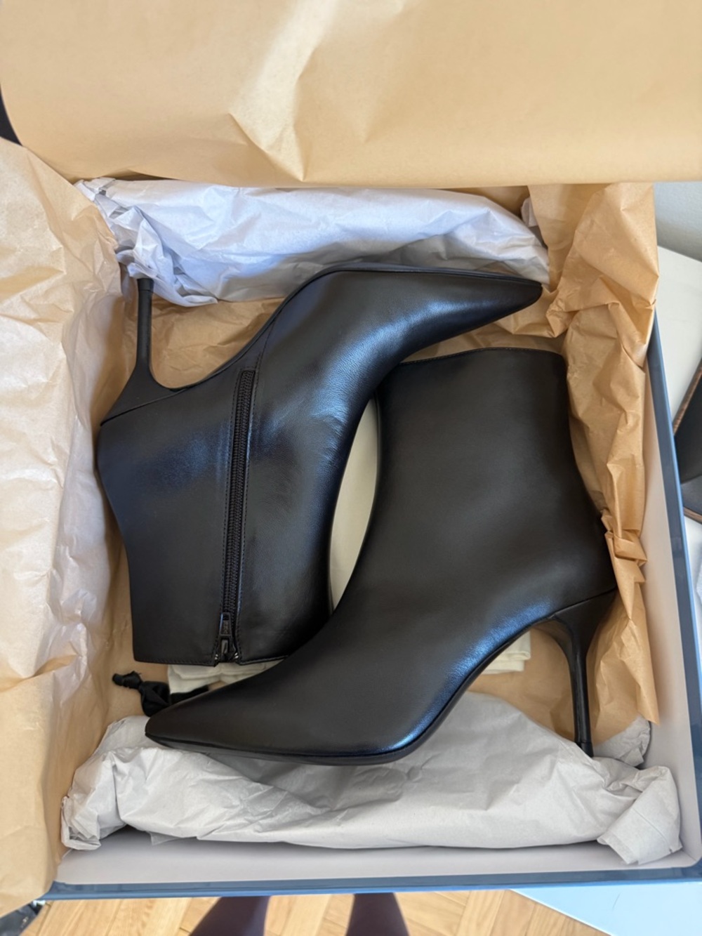 STAUD Black Pointed Toe Leather Ankle Booties (Sebastian Ankle Boot) - Picture 5 of 10